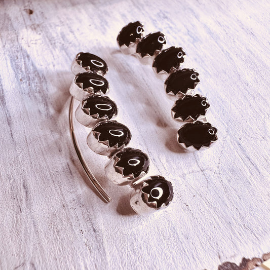 Sterling & Stacked Black Stone Earrings