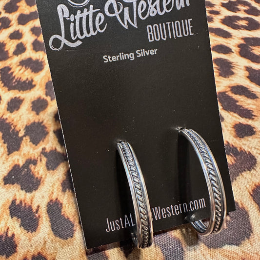Thin Sterling Rope Post Hoop Earrings