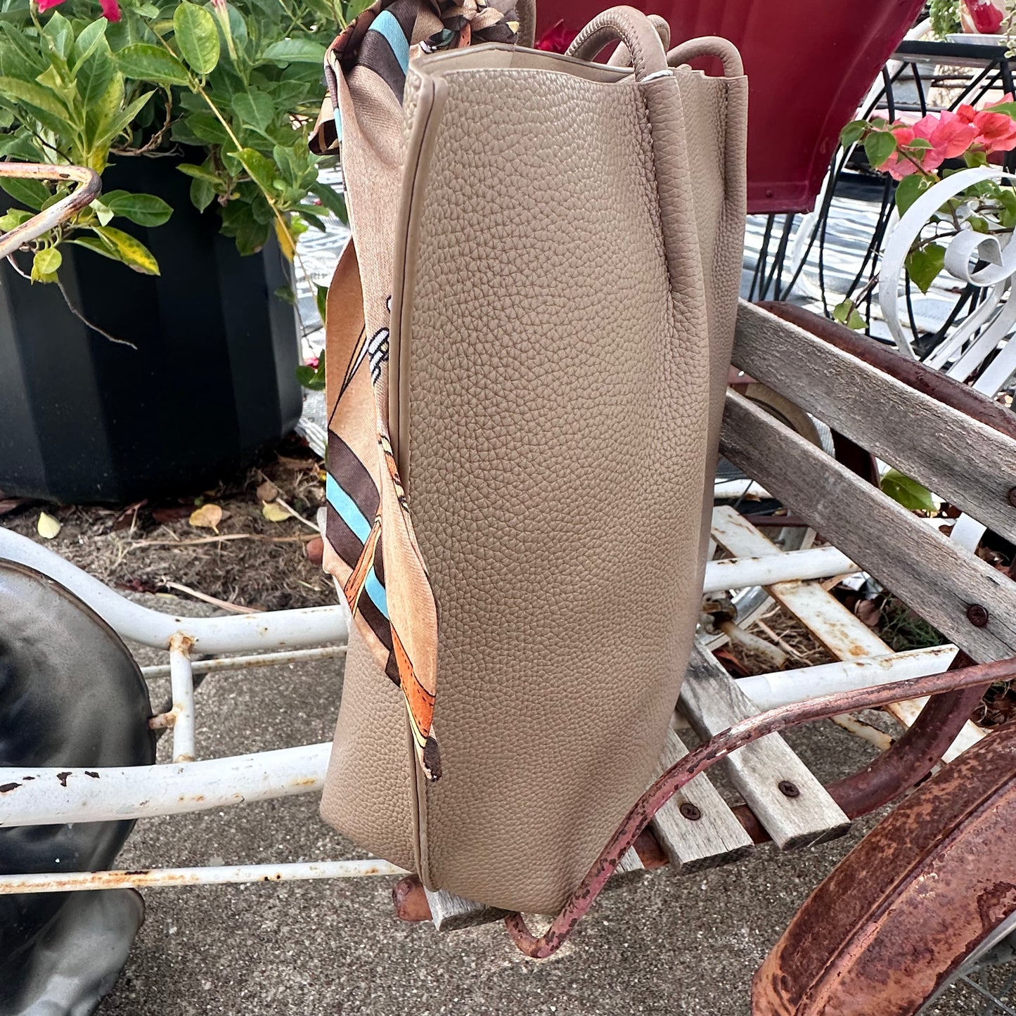 Faux Leather Shoulder Tote Set- Taupe