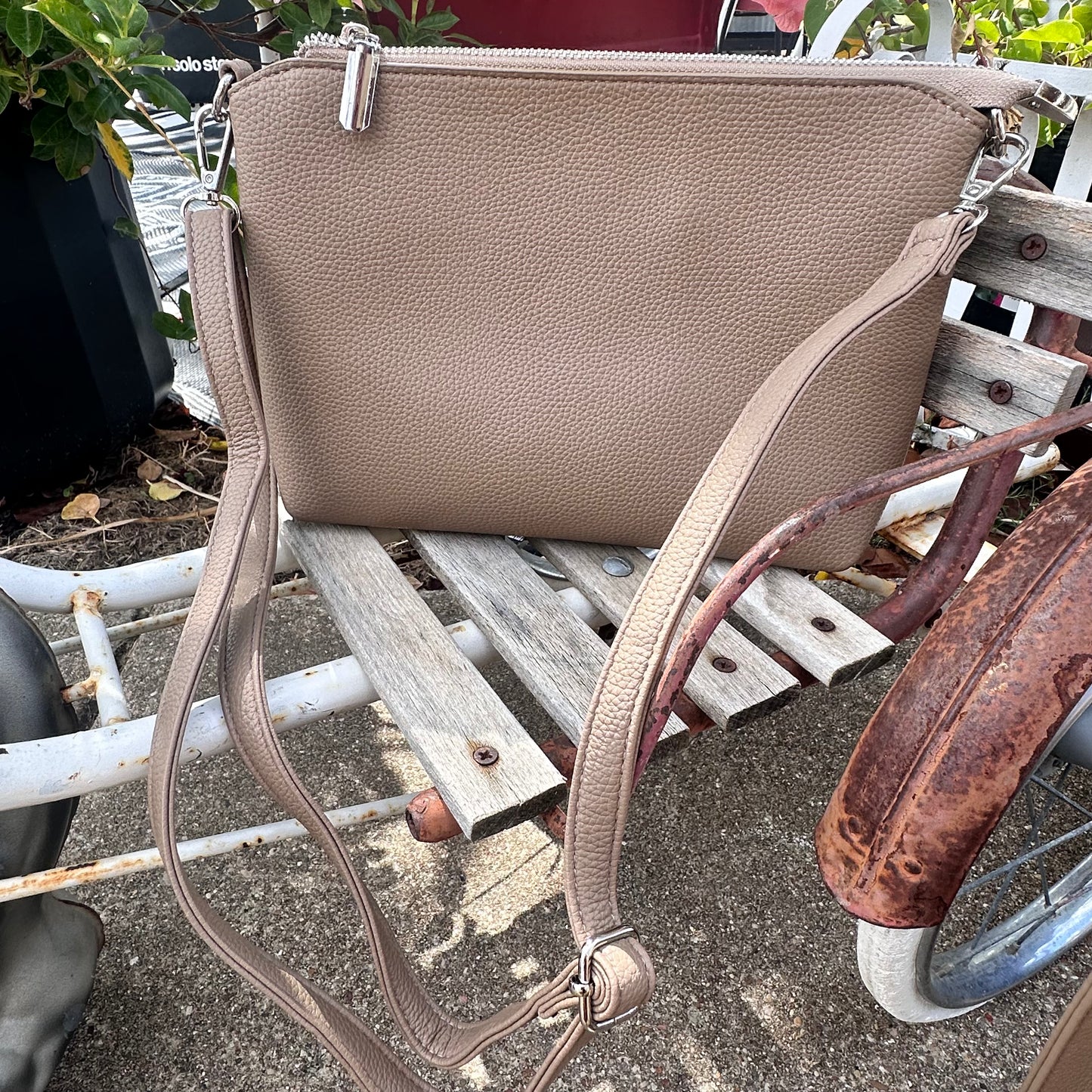 Faux Leather Shoulder Tote Set- Taupe