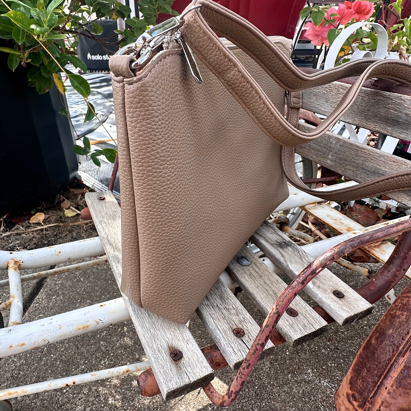 Faux Leather Shoulder Tote Set- Taupe