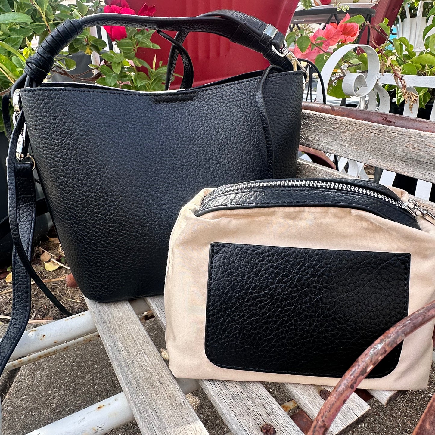 Faux Leather Crossbody Set- Black