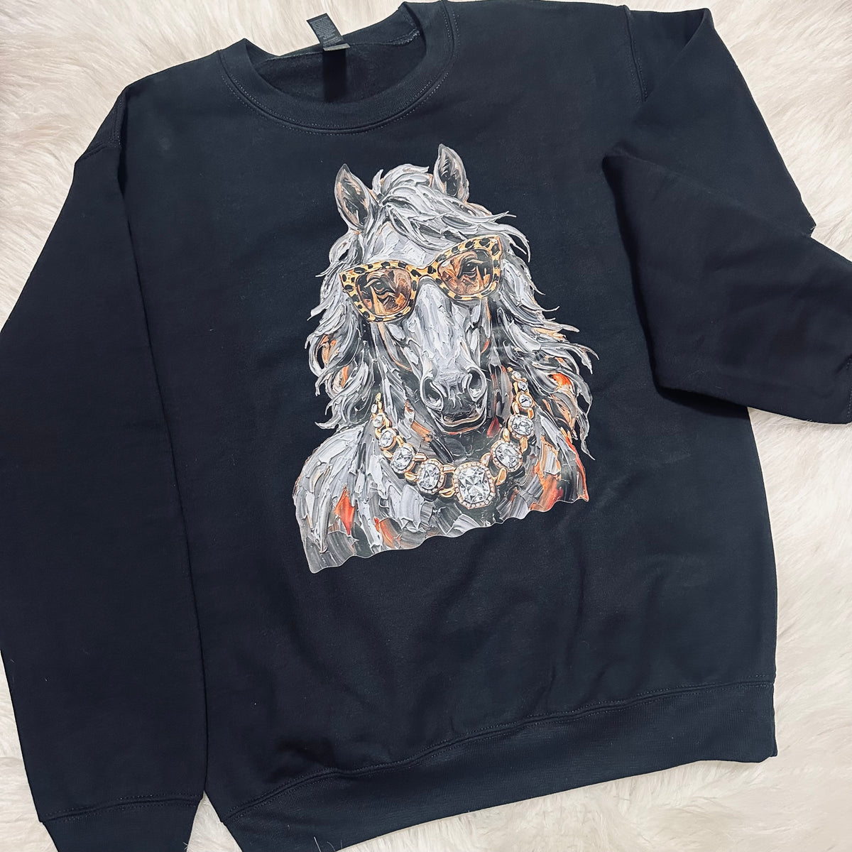 Gray Glam Horse Black Sweatshirt
