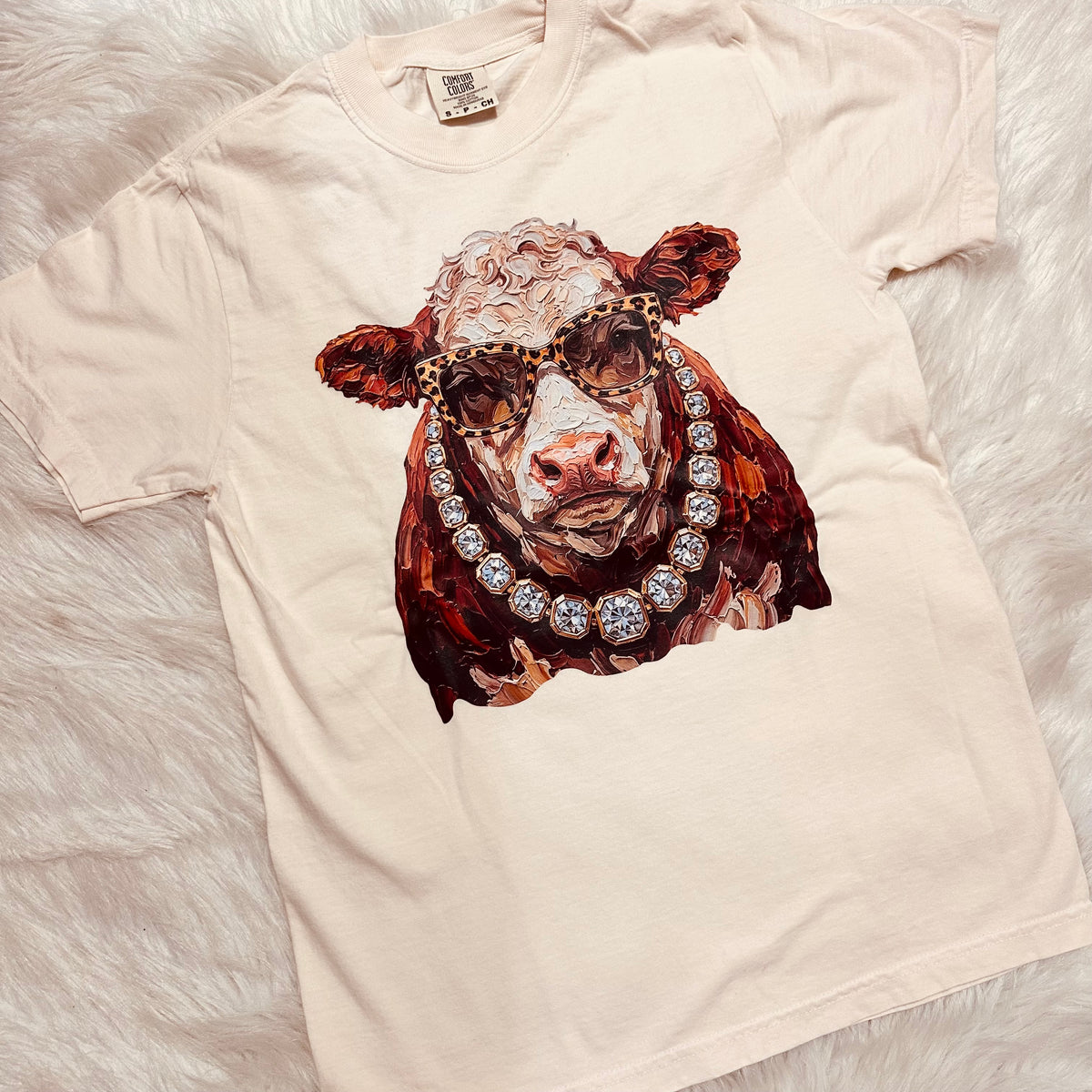 Glam Hereford Cow Ivory Tee