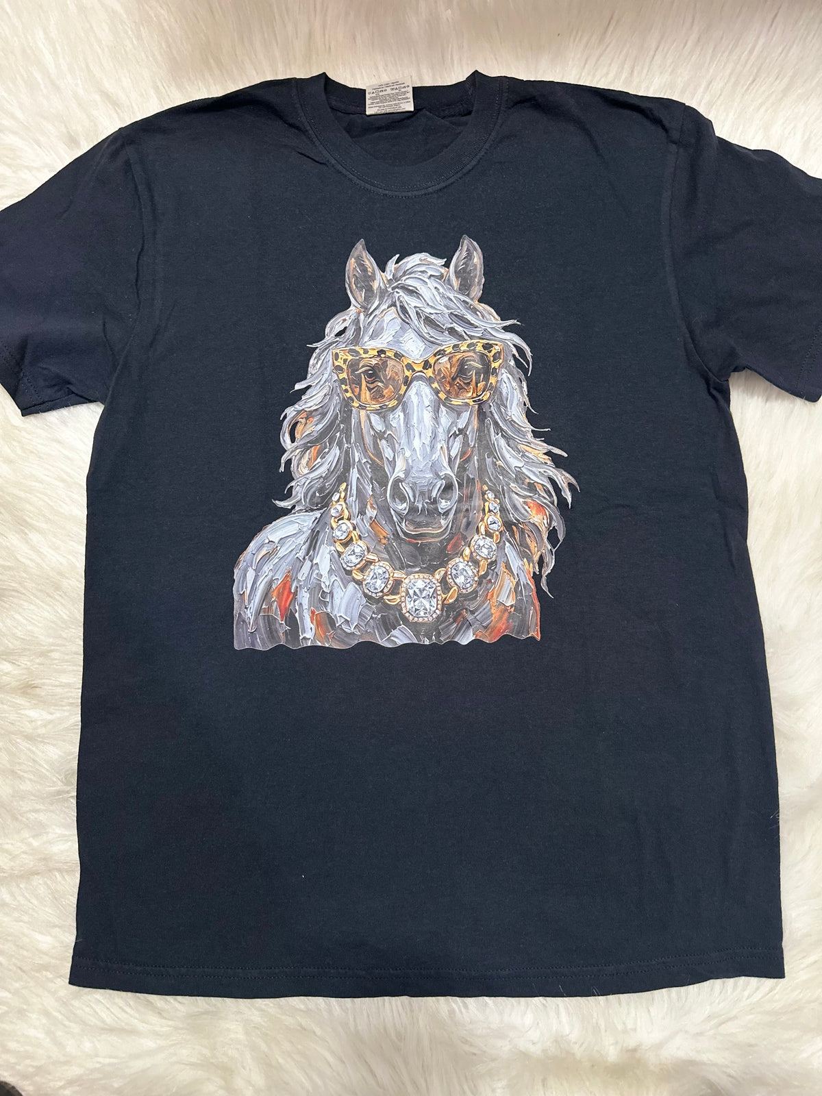 Glam Grey Horse Black Tee