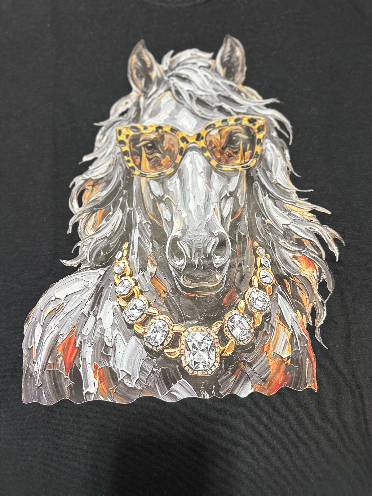 Glam Grey Horse Black Tee