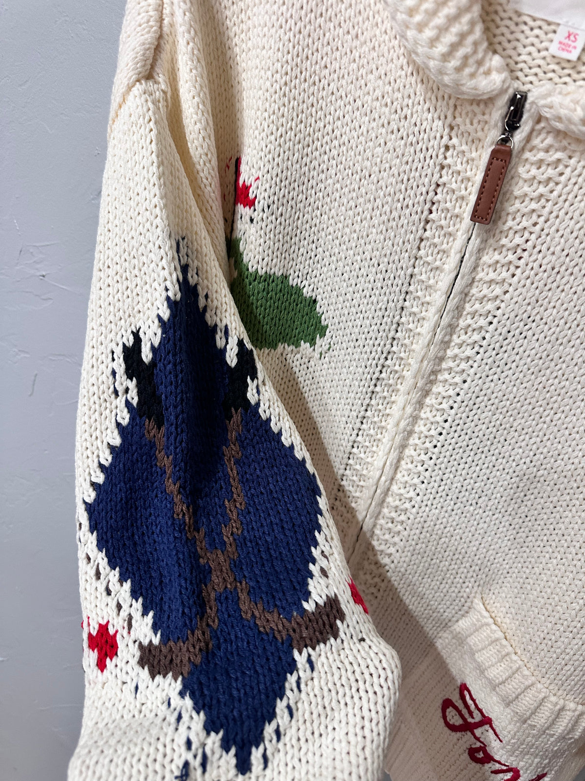 Cream Golf Themed Zip Up Sweater