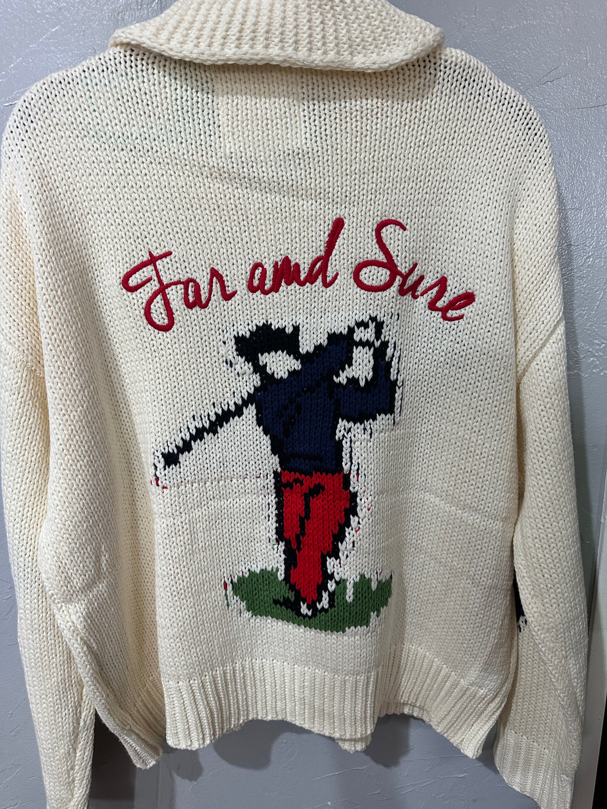 Cream Golf Themed Zip Up Sweater