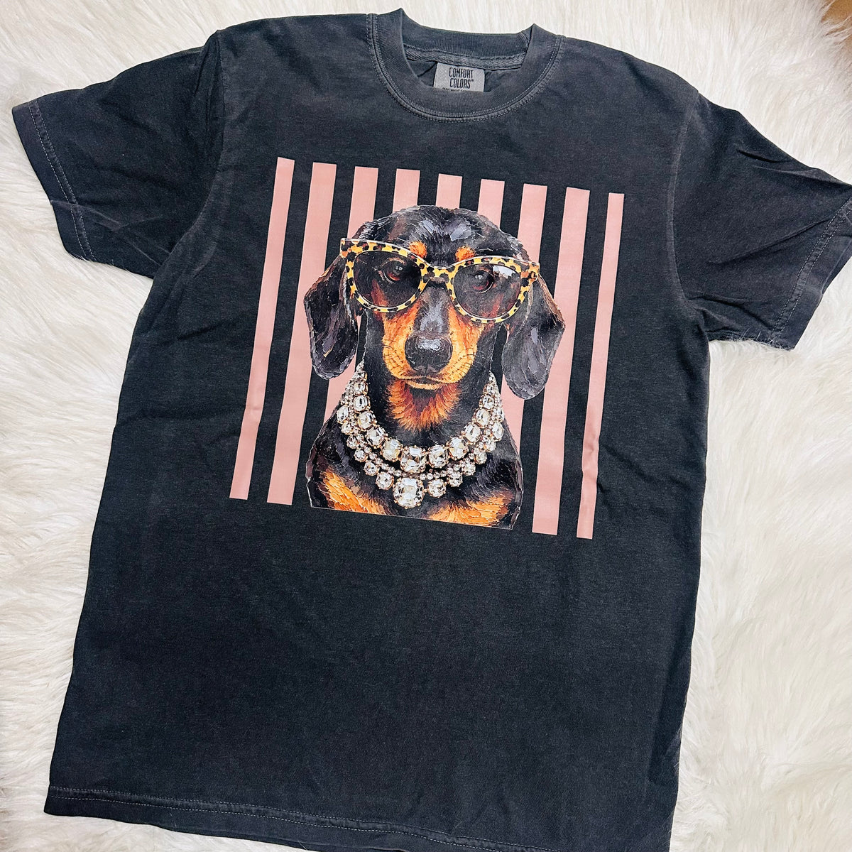 Glam Black Dachshund Tee- Granite