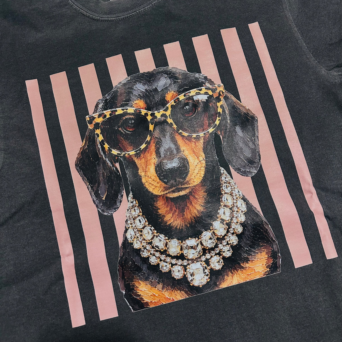 Glam Black Dachshund Tee- Granite