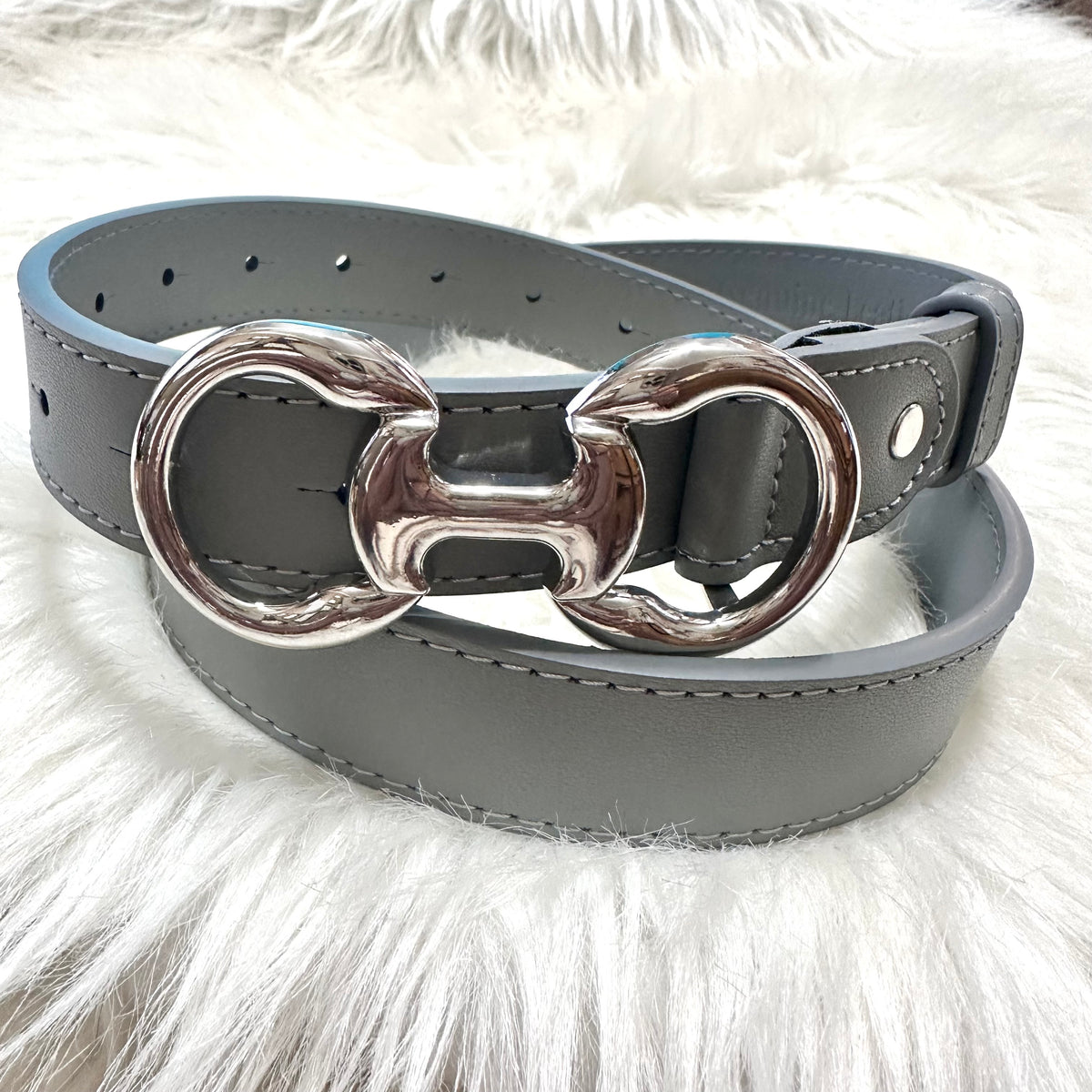 Silver Bit Buckle Grey Belt