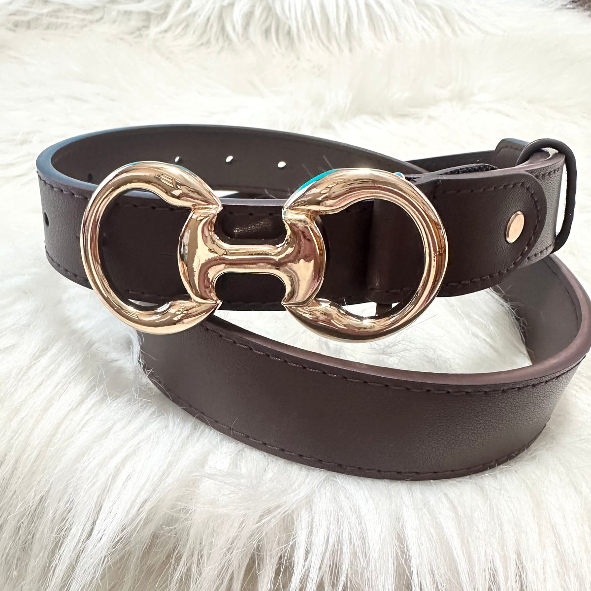 Gold Bit Buckle Brown Belt