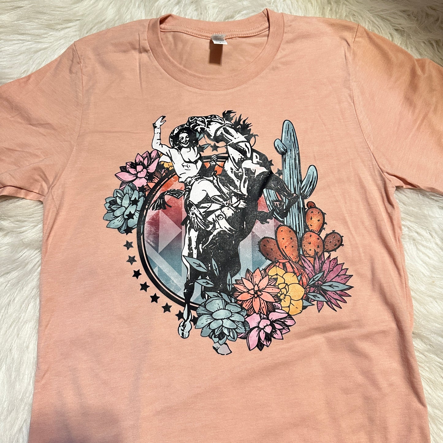 Cowgirl & Flowers Peach Tee