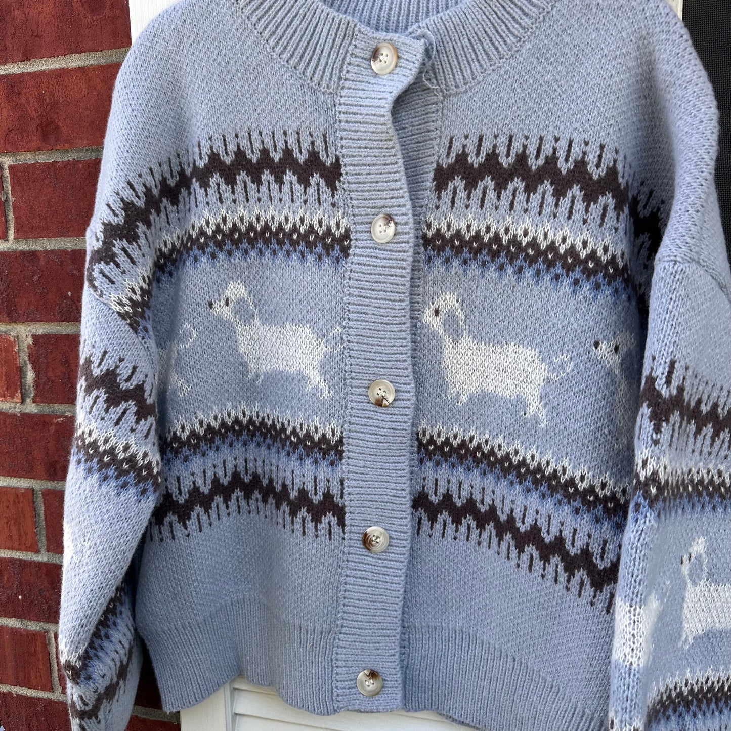 Light Blue Dog Pattern Cardigan Sweater