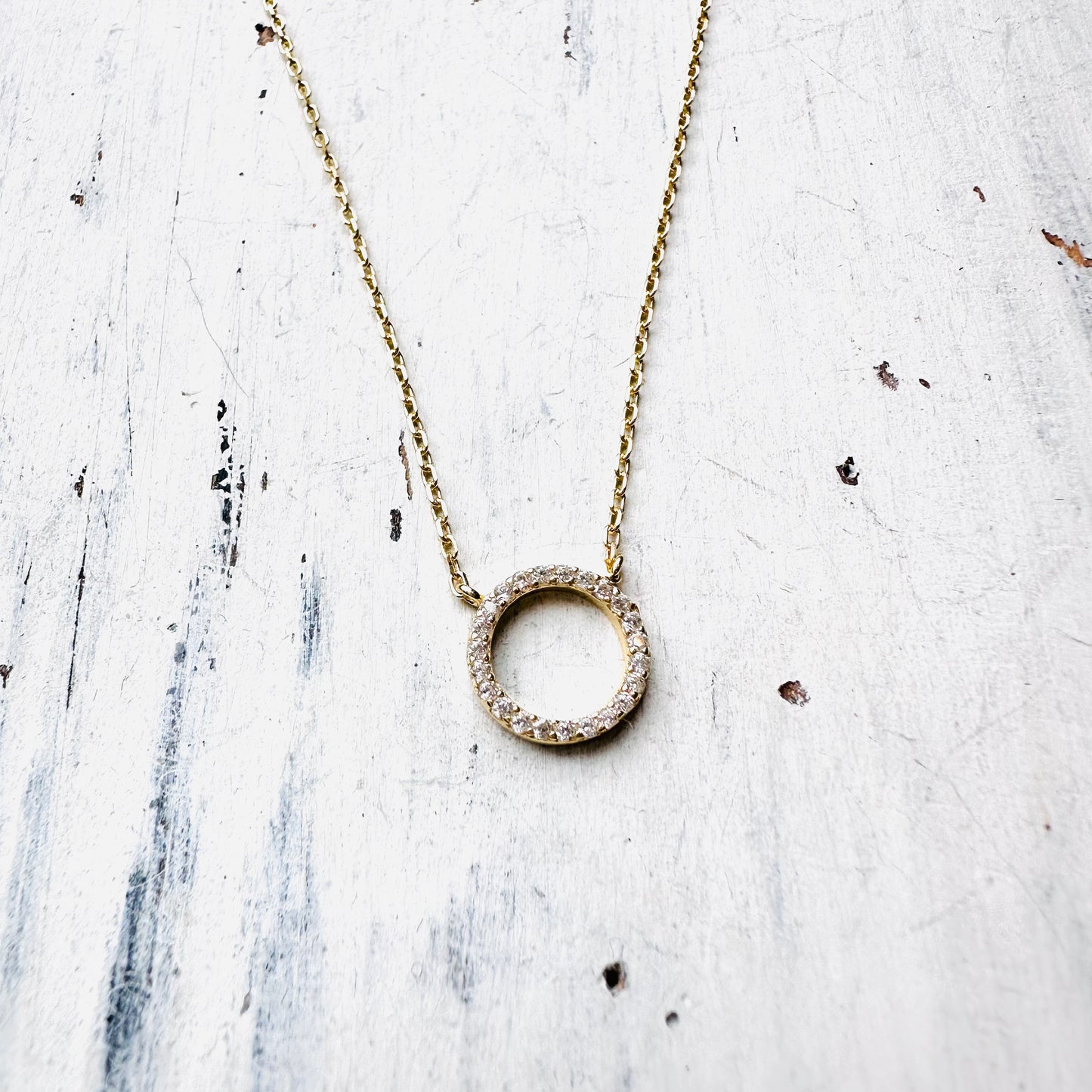 16" Circle CZ & Gold Sterling Necklace