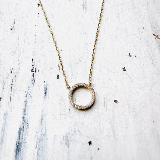 16" Circle CZ & Gold Sterling Necklace