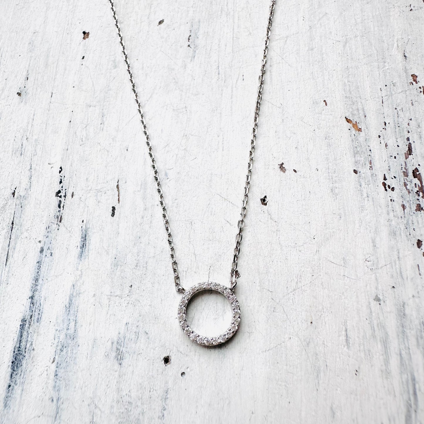 16" Circle CZ & Sterling Necklace
