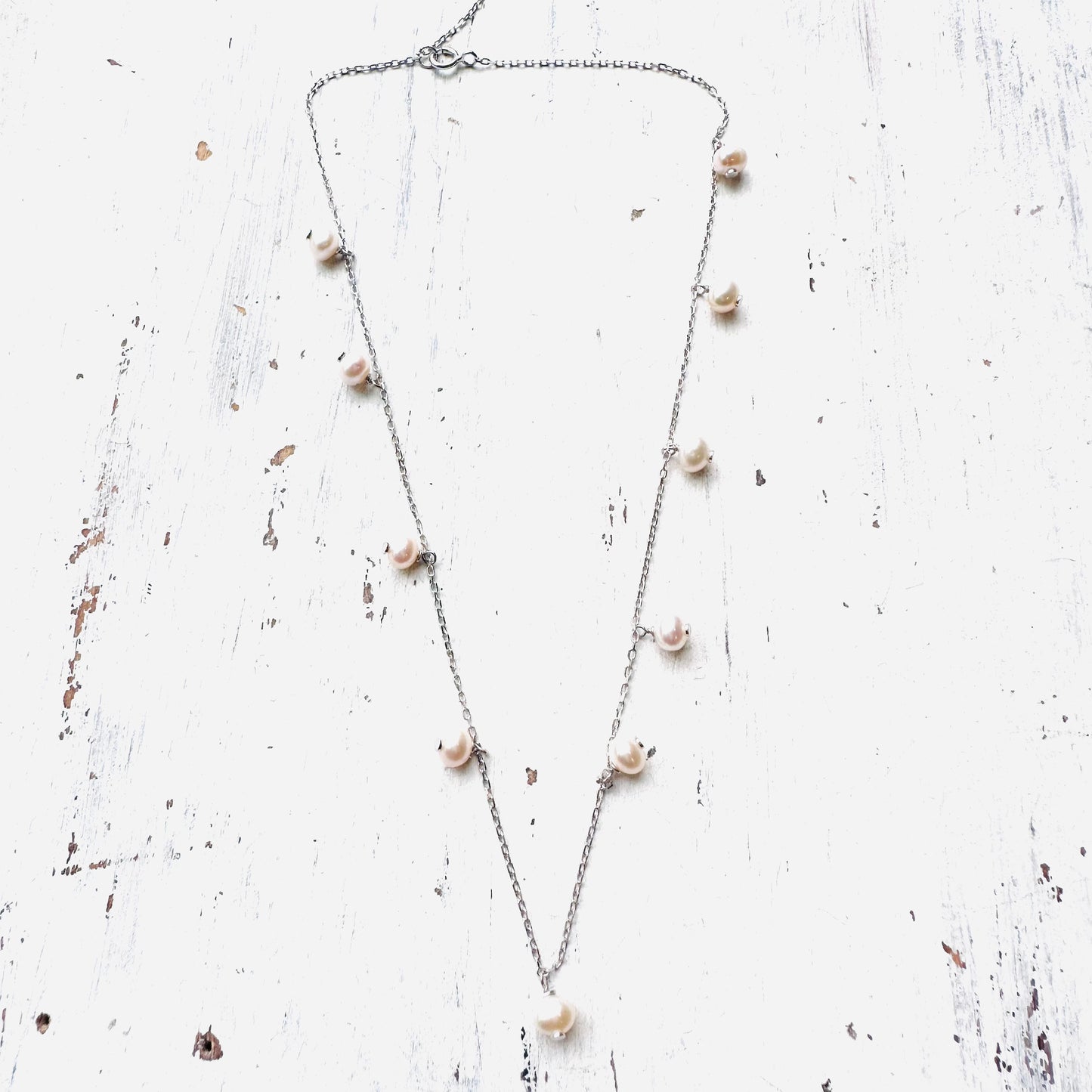 12" Pearl Station Sterling Necklace