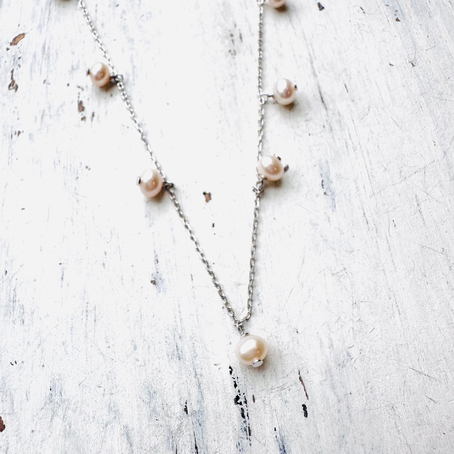 12" Pearl Station Sterling Necklace
