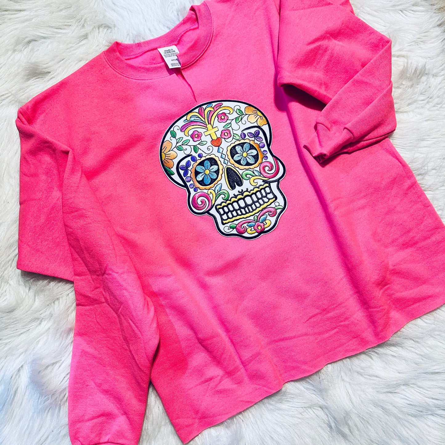 Safety Pink Sugar Skull Sweatshirt