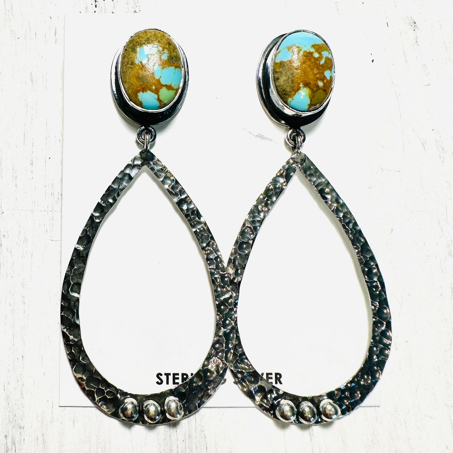 Sterling & Turquoise Hammered Teardrop Post Earrings