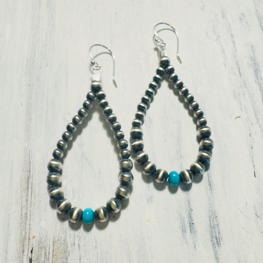 Sterling Pearl & Turquoise Beaded Teardrop Earrings