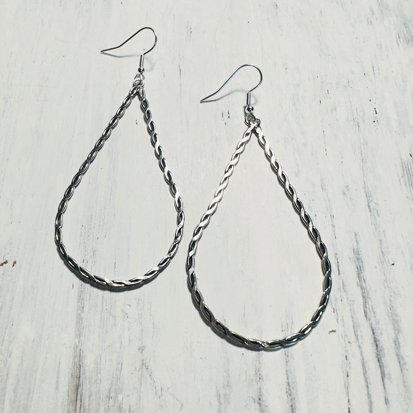 Sterling Flat Chain Teardrop Earrings