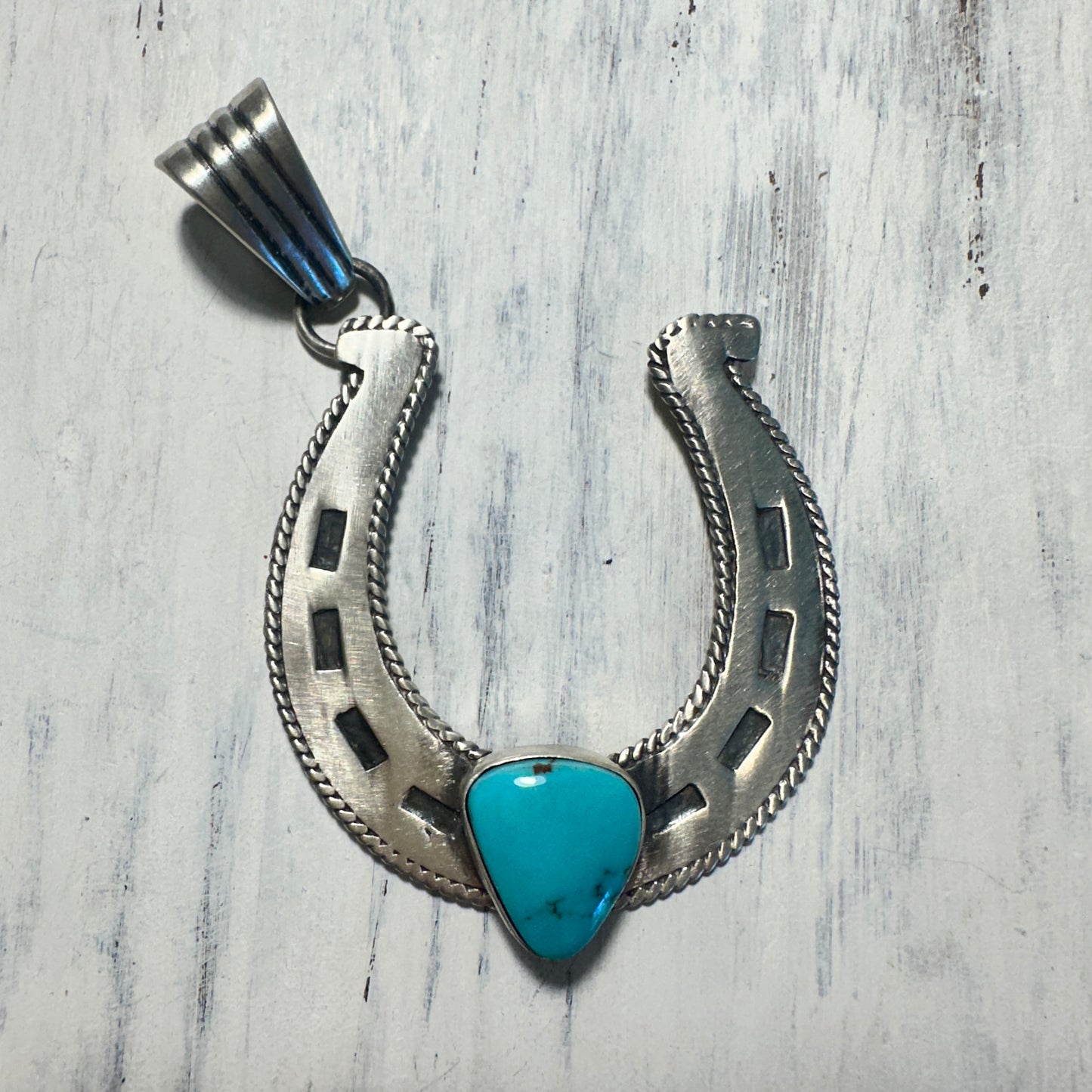 Sterling Horseshoe with Triangular Turquoise Stone Pendant