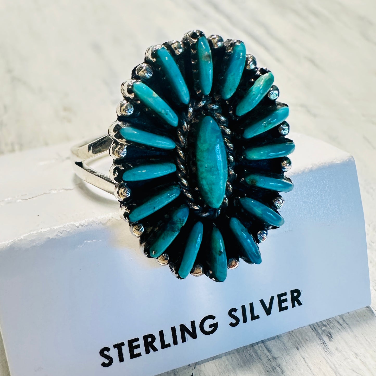 Sterling & Turquoise Oval Concho Ring