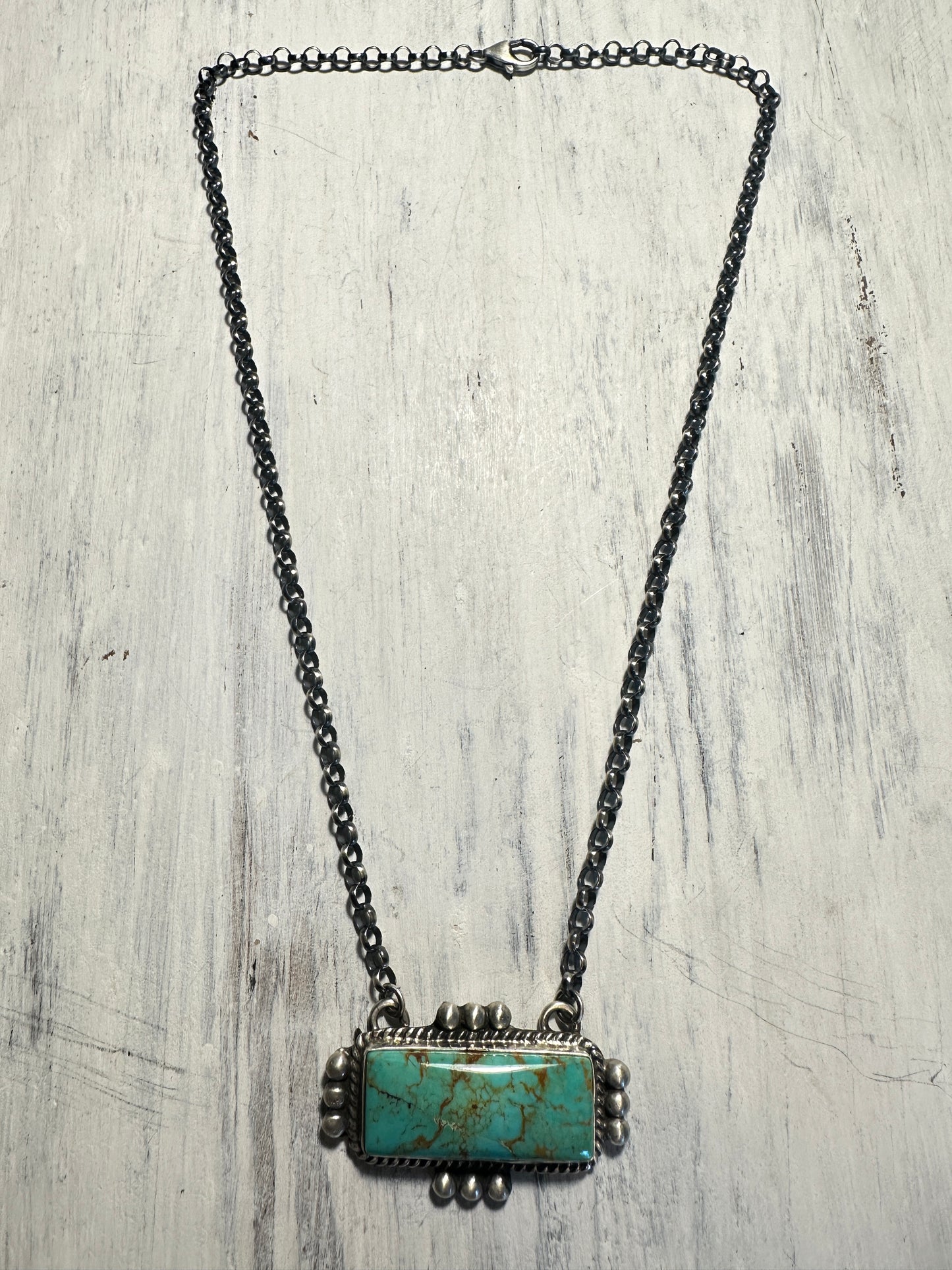 Turquoise Bar & Beaded Sterling Necklace