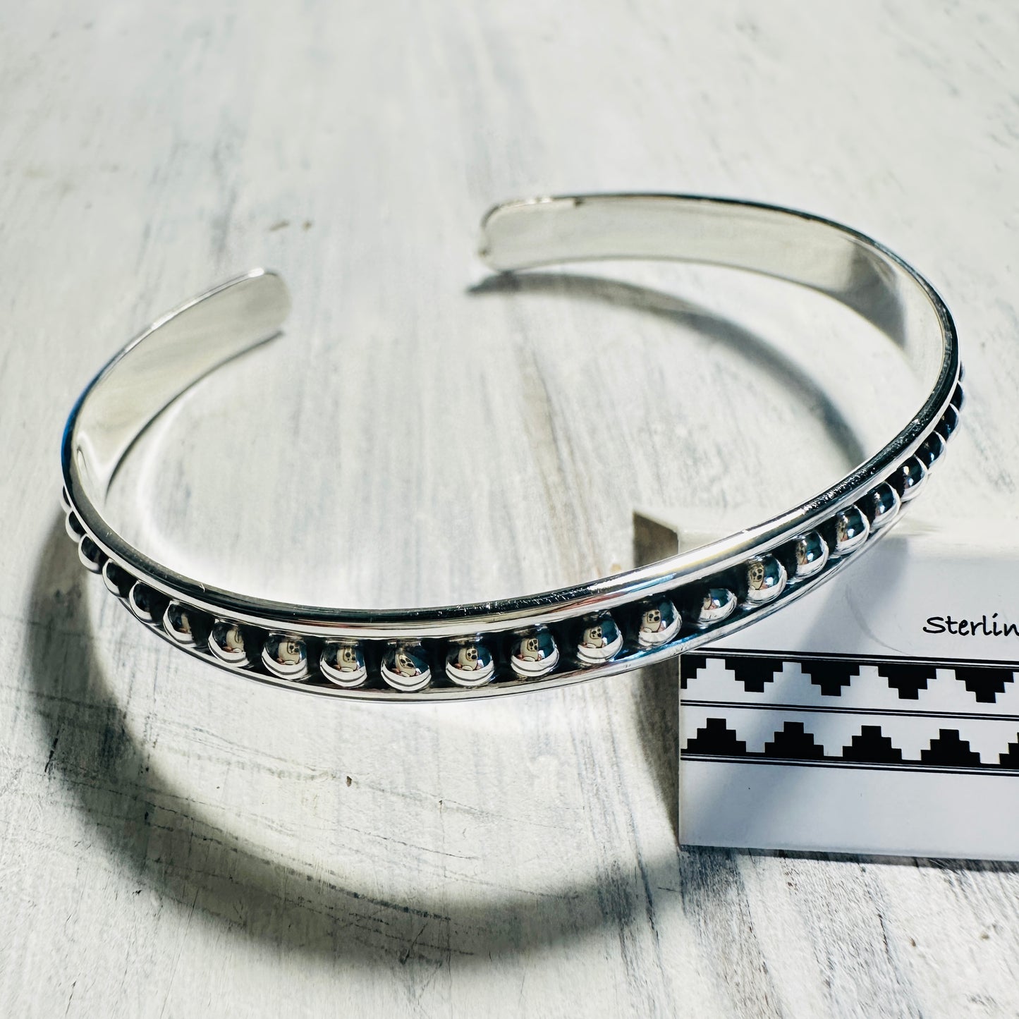 Sterling Small Beaded Cuff Bracelet