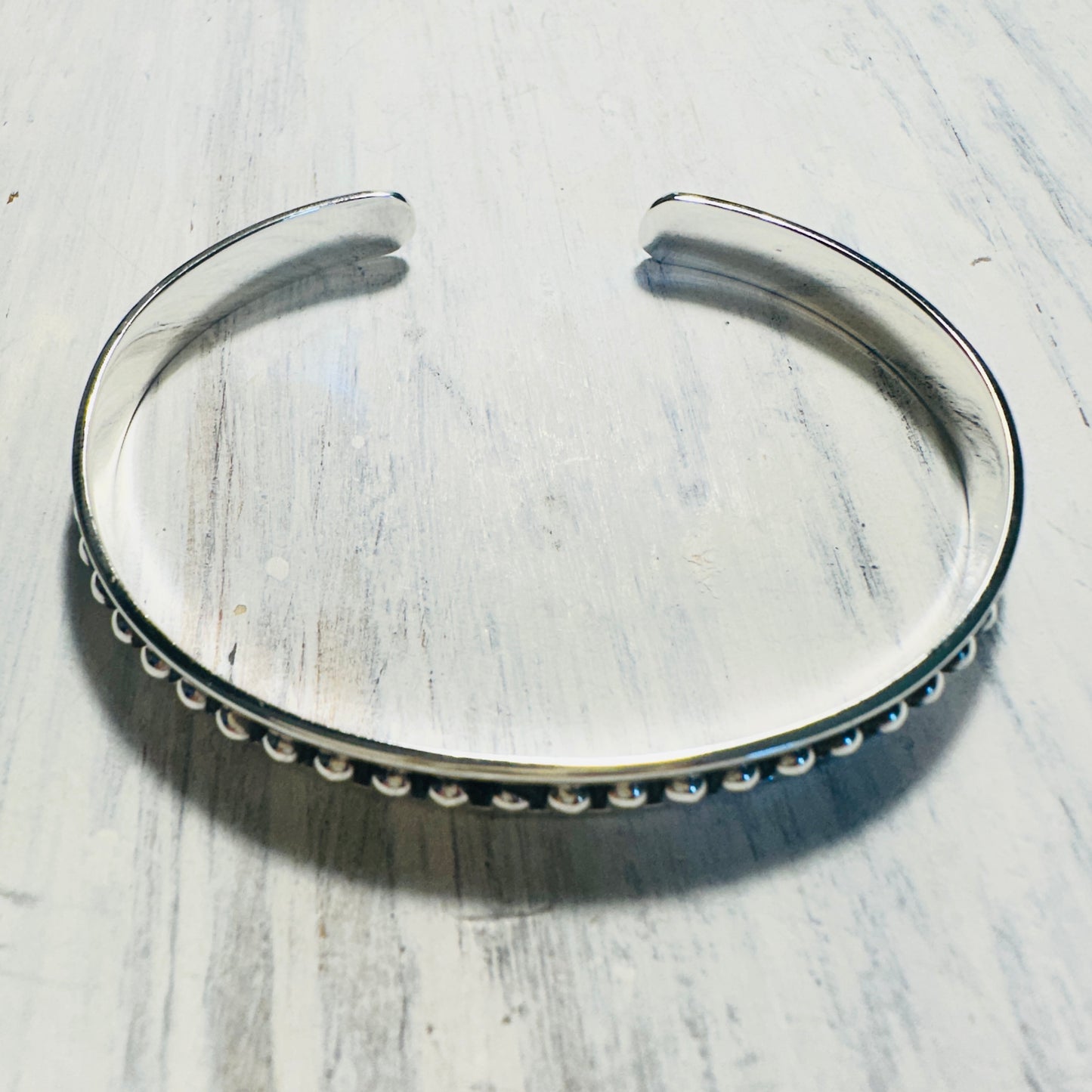 Sterling Small Beaded Cuff Bracelet