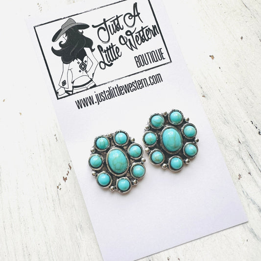 Turquoise Cluster Flower Post Earrings
