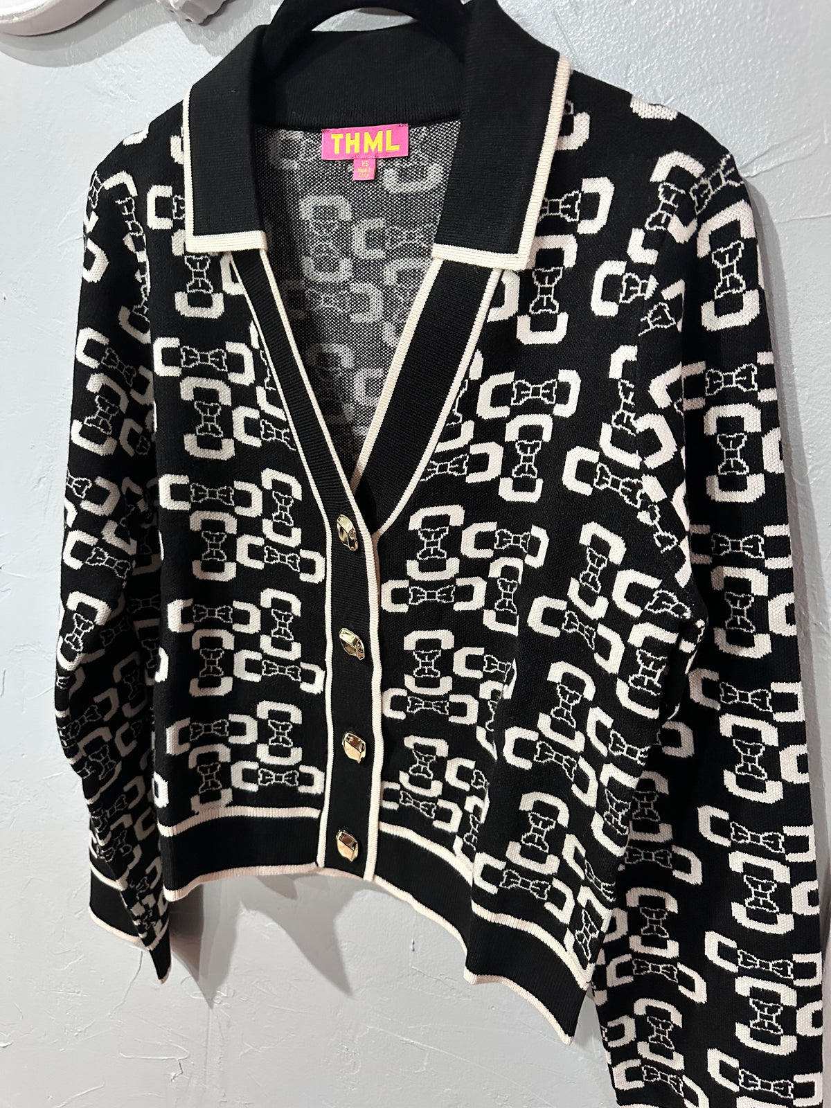 Black Bit & Bow Print Cardigan
