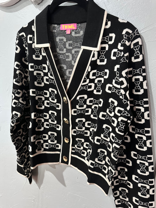 Black Bit & Bow Print Cardigan