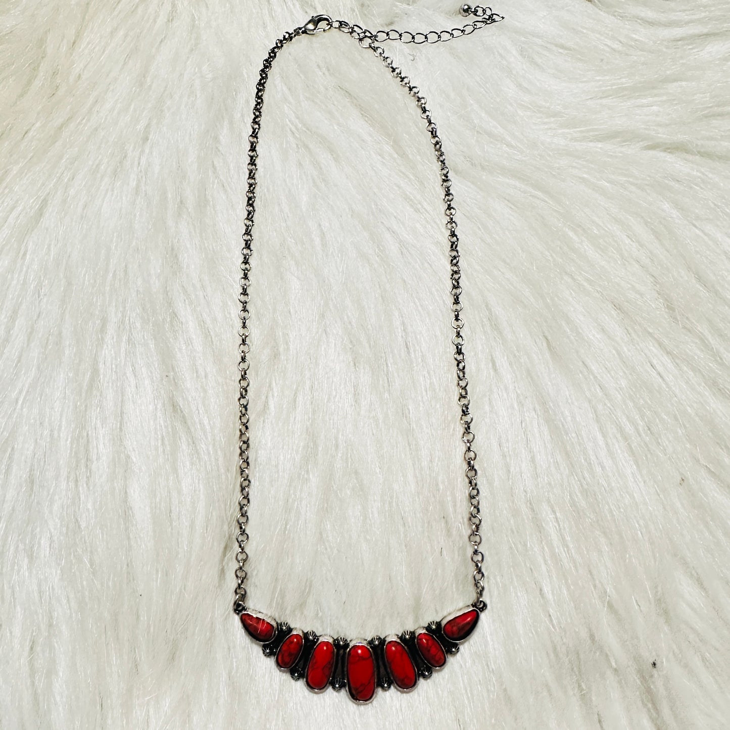 Red Multi Stone Bar Necklace