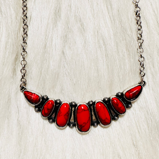 Red Multi Stone Bar Necklace