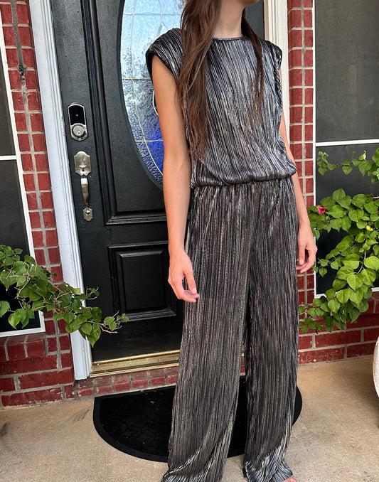 Black Metallic Pleated Top & Pant Set