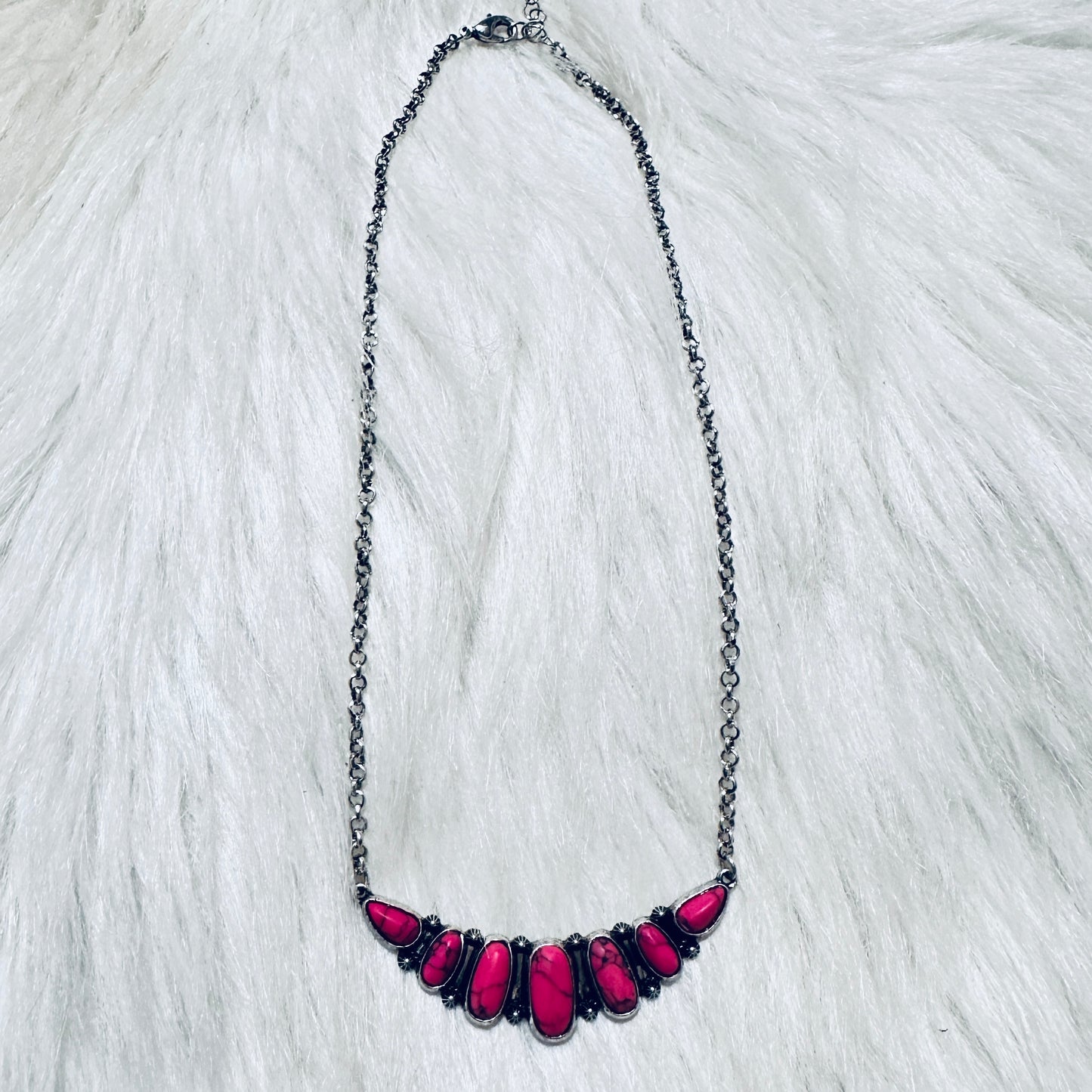 Hot Pink Multi Stone Bar Necklace