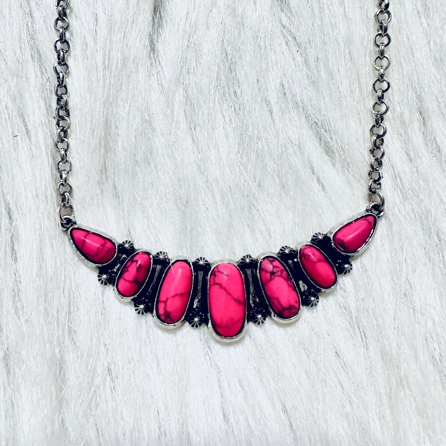 Hot Pink Multi Stone Bar Necklace