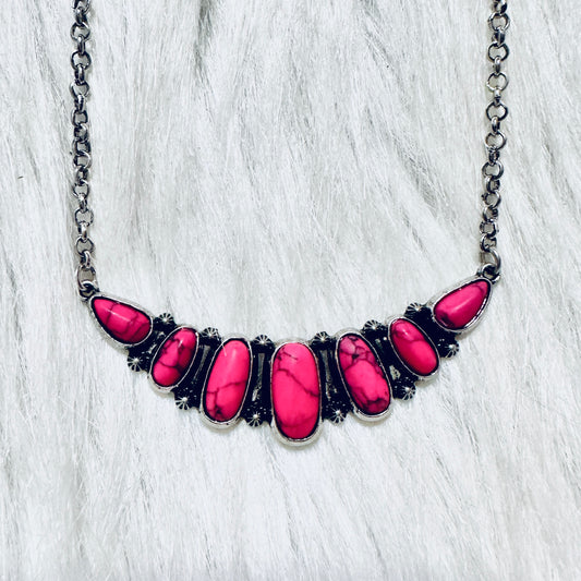 Hot Pink Multi Stone Bar Necklace