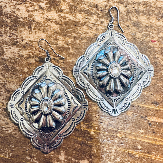 Stamped Diamond Concho Style Earring