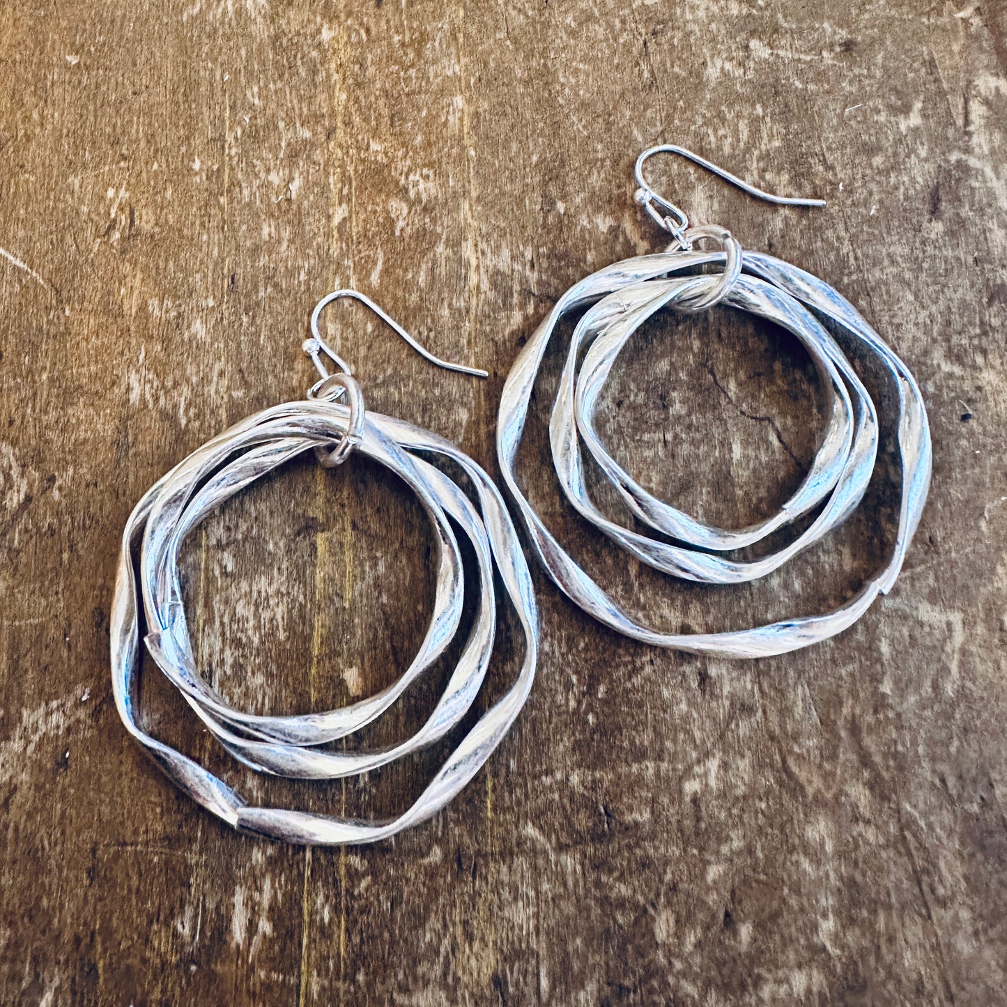 Silver Layered Twisted Up Hoops