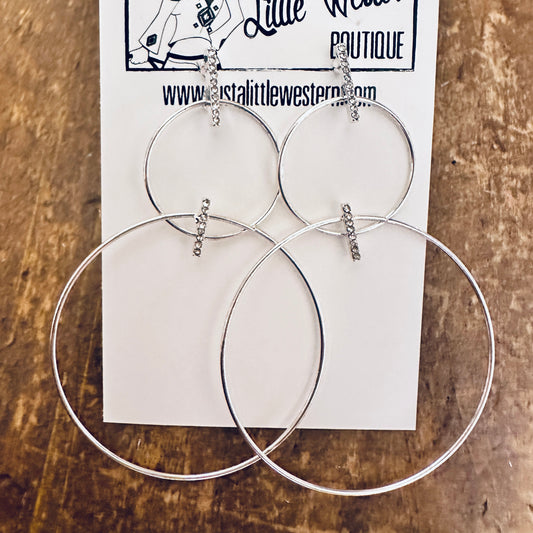 Double Hoop & Rhinestone Bar Post Earrings