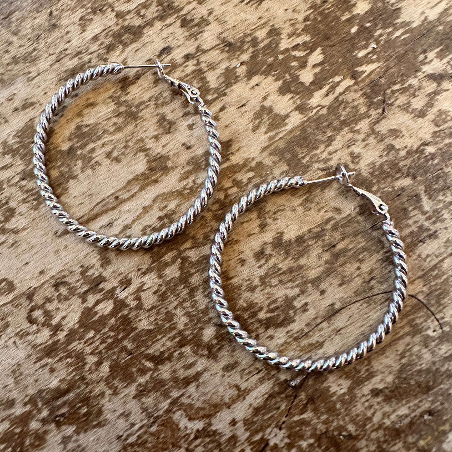 1.5" Silver Rope Hoop Earrings