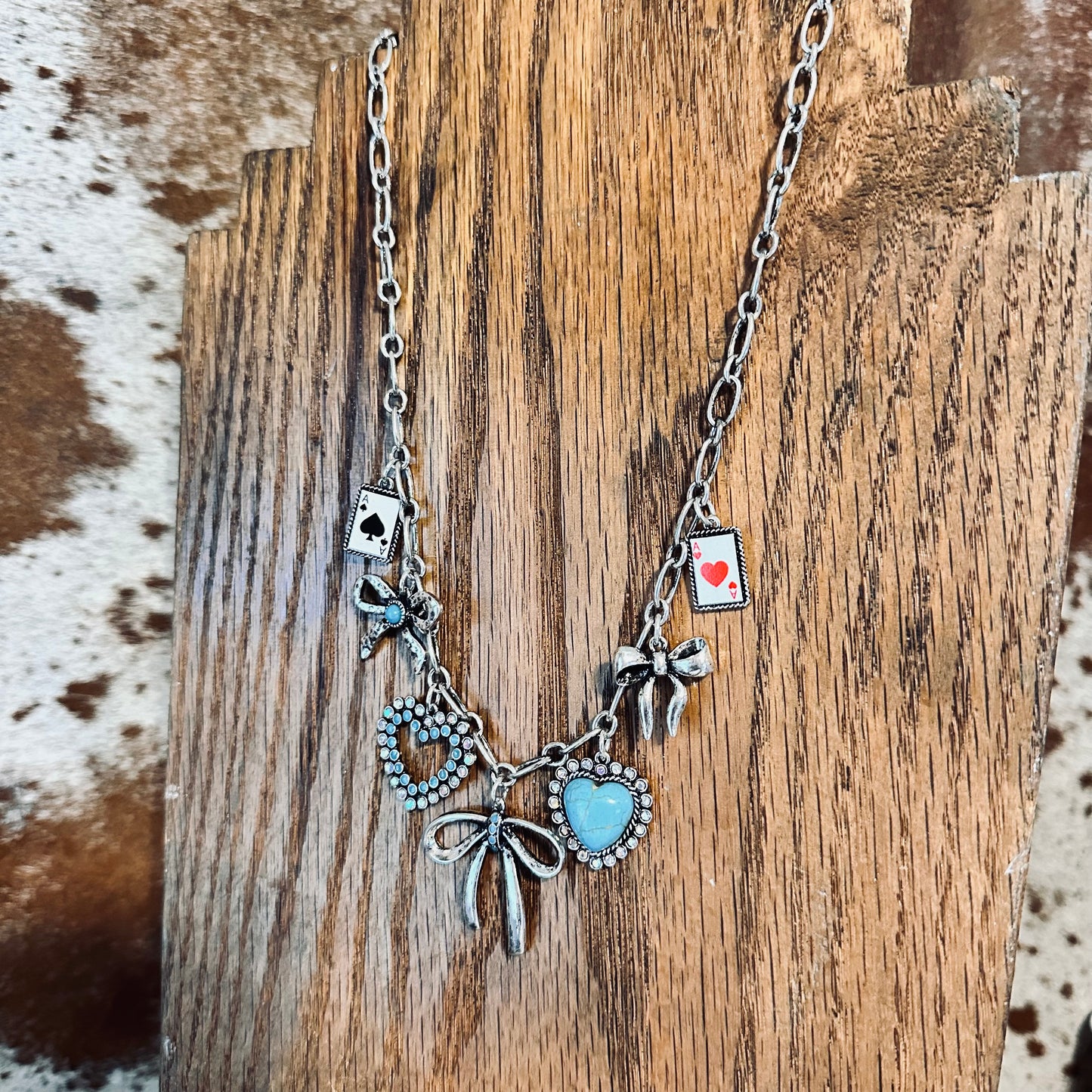 Card, Bow, & Hearts Charm Necklace
