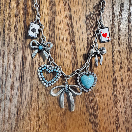 Card, Bow, & Hearts Charm Necklace