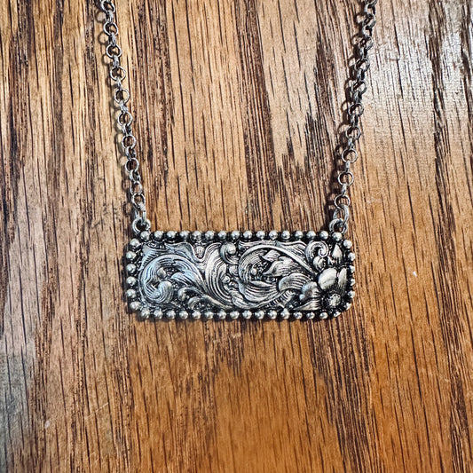Floral Tooled Bar Necklace