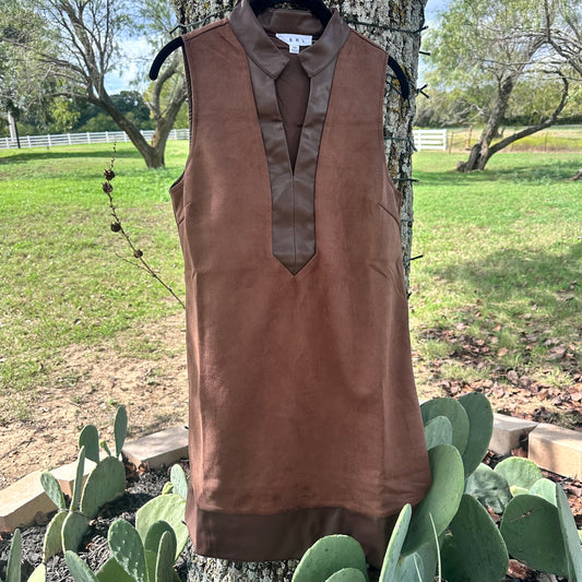 Brown Sleeveless Suede & Leather Dress