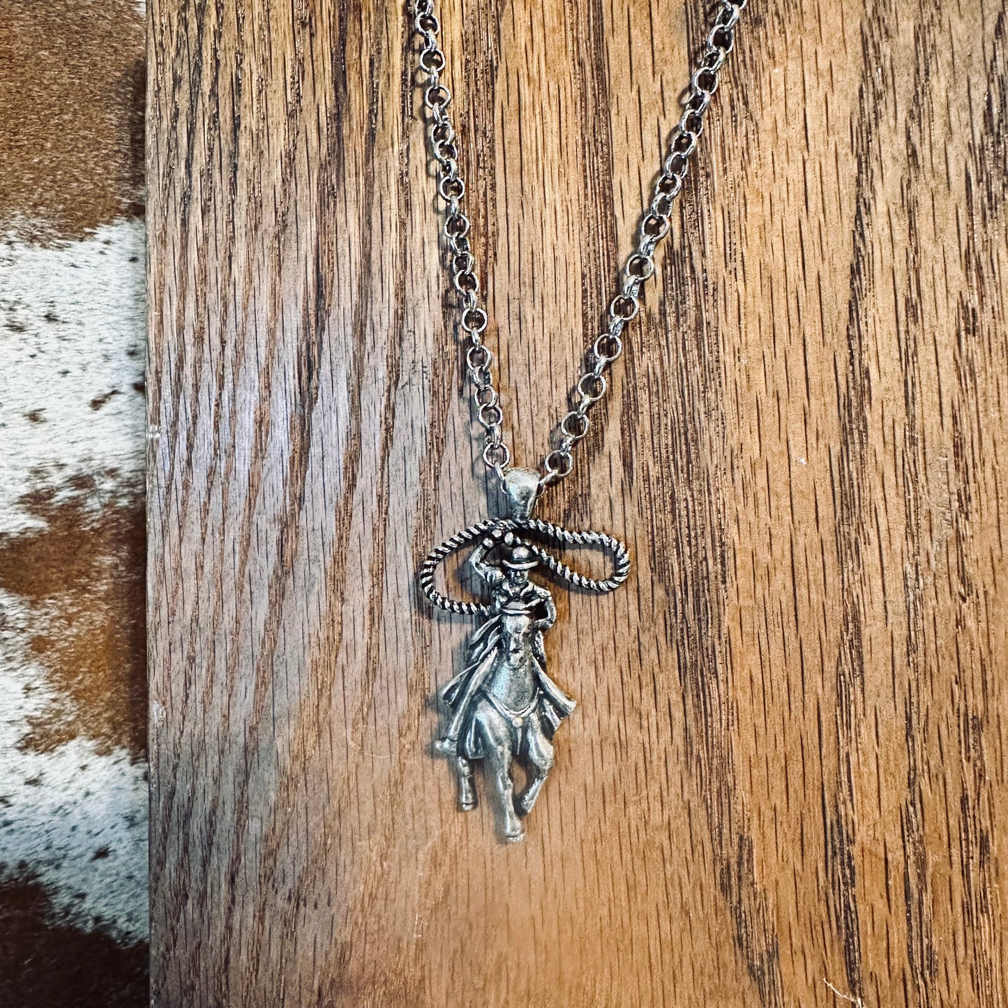 Roping Cowboy & Horse Pendent Necklace